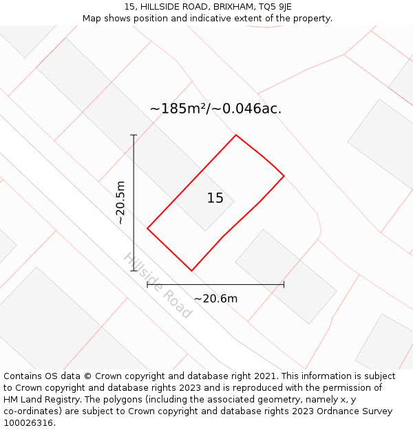 15, HILLSIDE ROAD, BRIXHAM, TQ5 9JE: Plot and title map