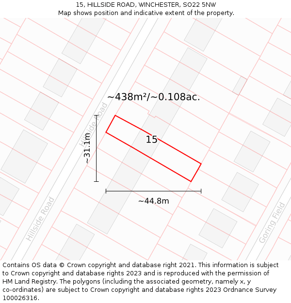 15, HILLSIDE ROAD, WINCHESTER, SO22 5NW: Plot and title map