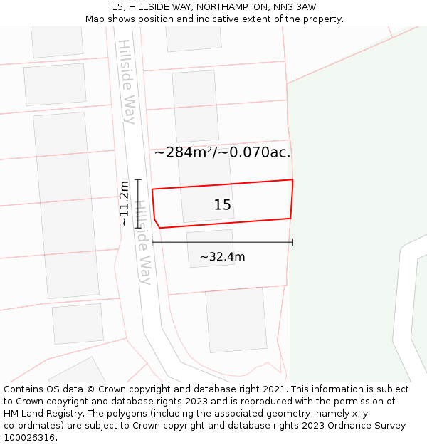 15, HILLSIDE WAY, NORTHAMPTON, NN3 3AW: Plot and title map