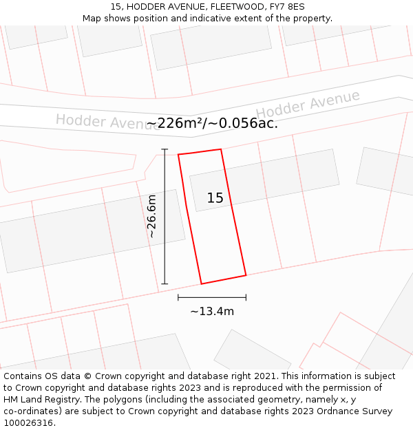 15, HODDER AVENUE, FLEETWOOD, FY7 8ES: Plot and title map