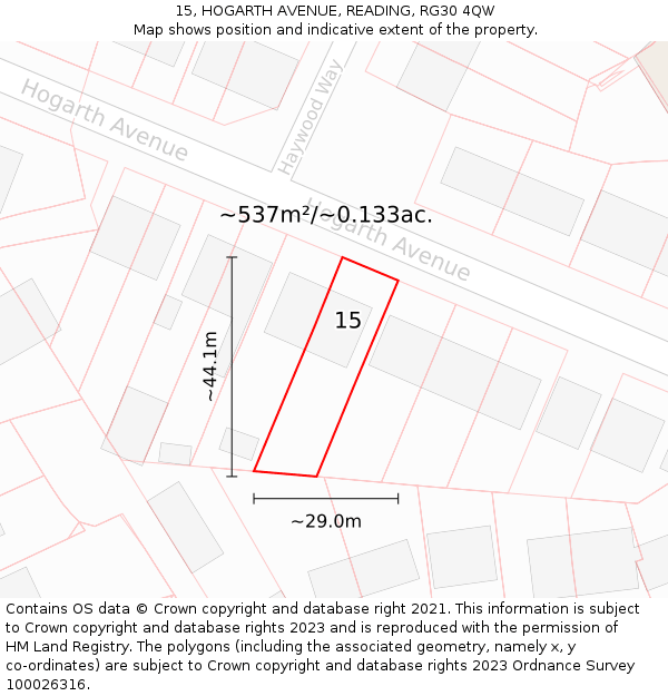 15, HOGARTH AVENUE, READING, RG30 4QW: Plot and title map