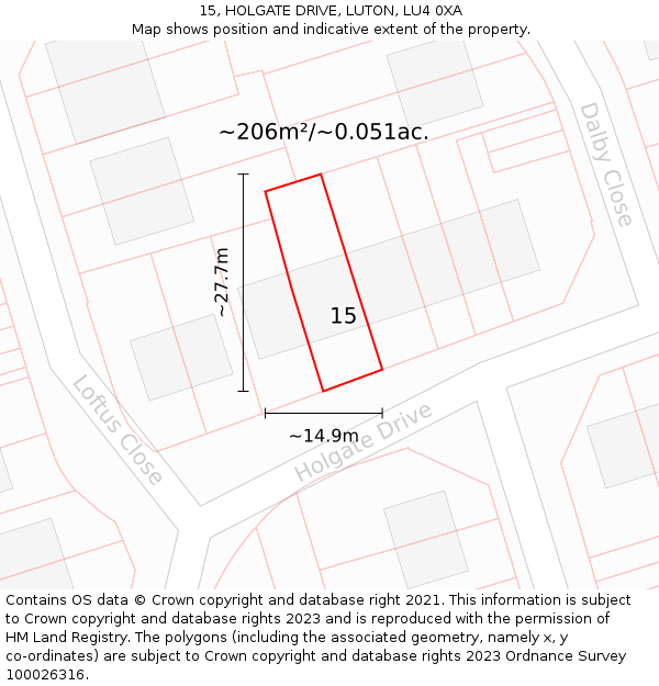 15, HOLGATE DRIVE, LUTON, LU4 0XA: Plot and title map