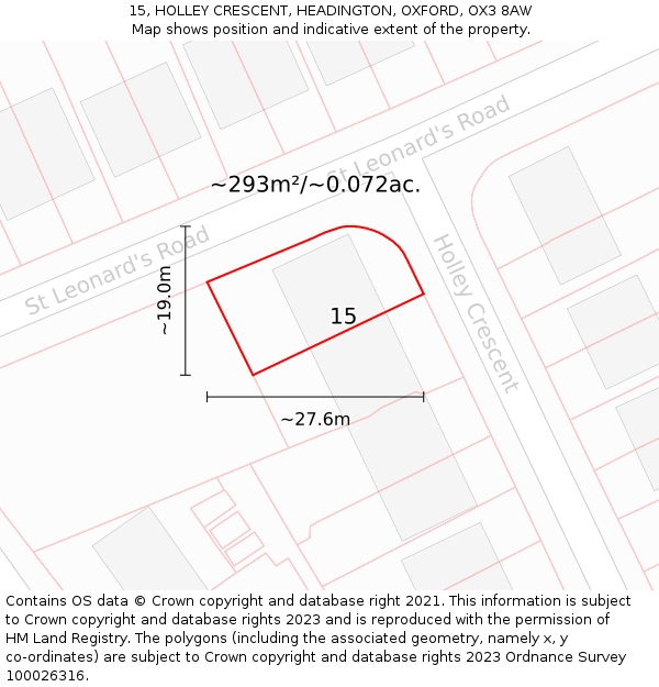 15, HOLLEY CRESCENT, HEADINGTON, OXFORD, OX3 8AW: Plot and title map