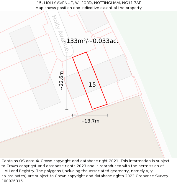 15, HOLLY AVENUE, WILFORD, NOTTINGHAM, NG11 7AF: Plot and title map