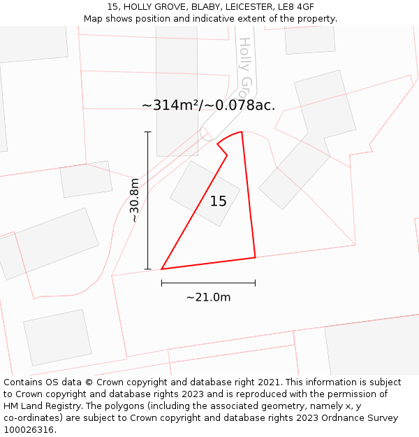 15, HOLLY GROVE, BLABY, LEICESTER, LE8 4GF: Plot and title map