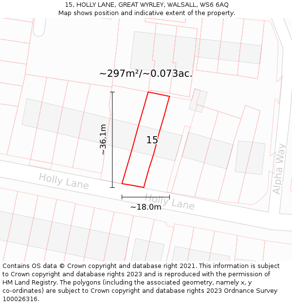 15, HOLLY LANE, GREAT WYRLEY, WALSALL, WS6 6AQ: Plot and title map