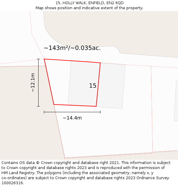 15, HOLLY WALK, ENFIELD, EN2 6QD: Plot and title map