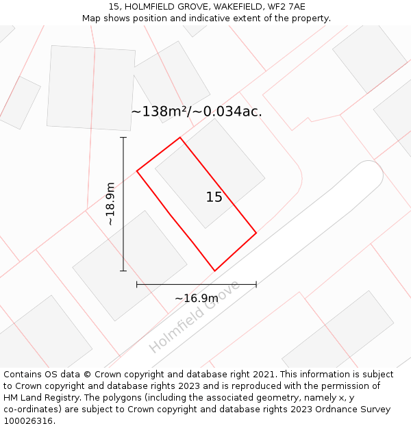 15, HOLMFIELD GROVE, WAKEFIELD, WF2 7AE: Plot and title map