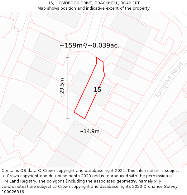 15, HOMBROOK DRIVE, BRACKNELL, RG42 1PT: Plot and title map