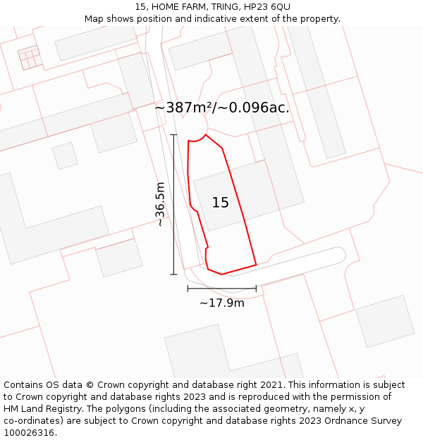 15, HOME FARM, TRING, HP23 6QU: Plot and title map