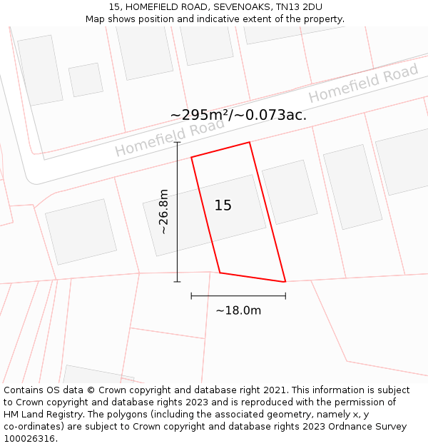 15, HOMEFIELD ROAD, SEVENOAKS, TN13 2DU: Plot and title map