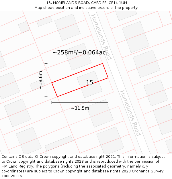 15, HOMELANDS ROAD, CARDIFF, CF14 1UH: Plot and title map