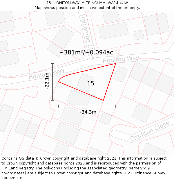 15, HONITON WAY, ALTRINCHAM, WA14 4UW: Plot and title map