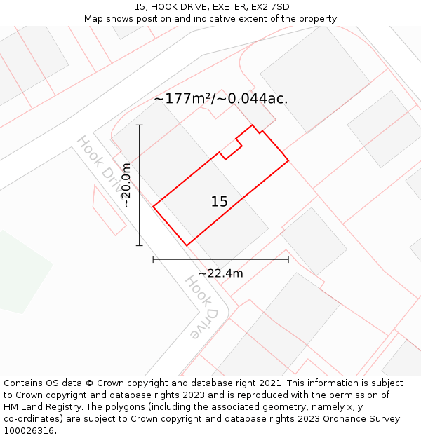 15, HOOK DRIVE, EXETER, EX2 7SD: Plot and title map