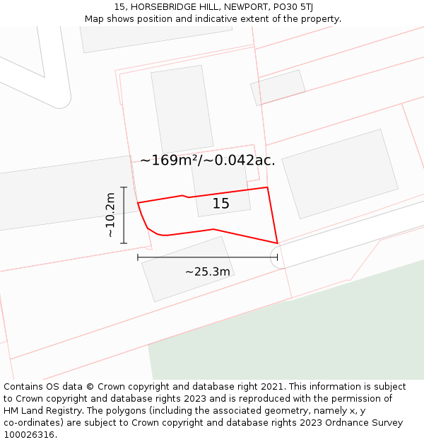 15, HORSEBRIDGE HILL, NEWPORT, PO30 5TJ: Plot and title map