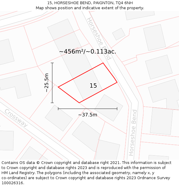 15, HORSESHOE BEND, PAIGNTON, TQ4 6NH: Plot and title map