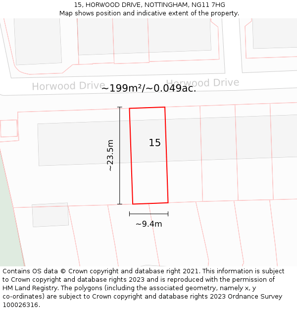 15, HORWOOD DRIVE, NOTTINGHAM, NG11 7HG: Plot and title map