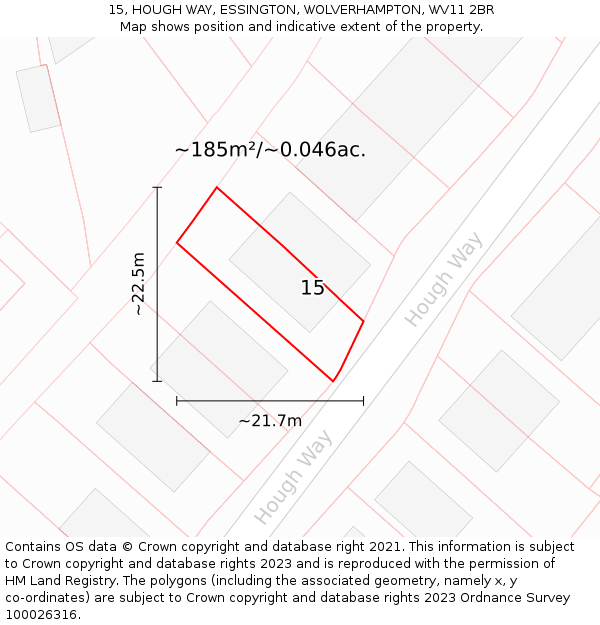 15, HOUGH WAY, ESSINGTON, WOLVERHAMPTON, WV11 2BR: Plot and title map