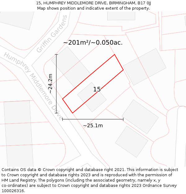 15, HUMPHREY MIDDLEMORE DRIVE, BIRMINGHAM, B17 0JJ: Plot and title map