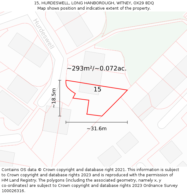 15, HURDESWELL, LONG HANBOROUGH, WITNEY, OX29 8DQ: Plot and title map