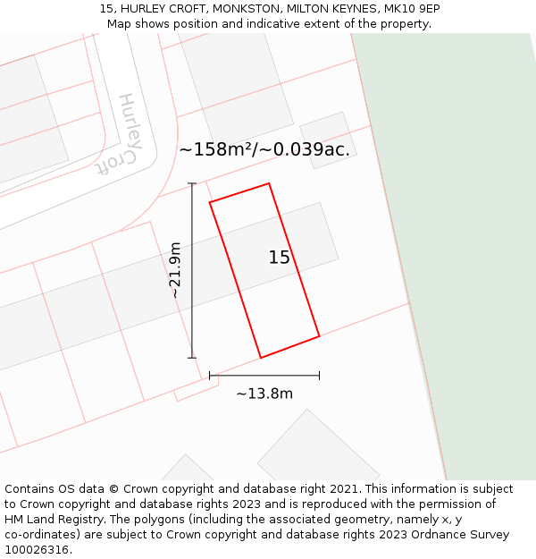 15, HURLEY CROFT, MONKSTON, MILTON KEYNES, MK10 9EP: Plot and title map