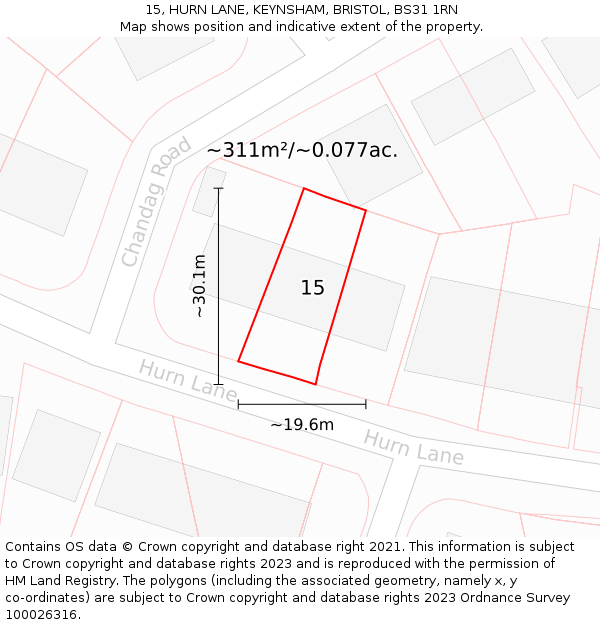 15, HURN LANE, KEYNSHAM, BRISTOL, BS31 1RN: Plot and title map