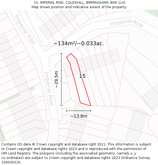 15, IMPERIAL RISE, COLESHILL, BIRMINGHAM, B46 1UG: Plot and title map