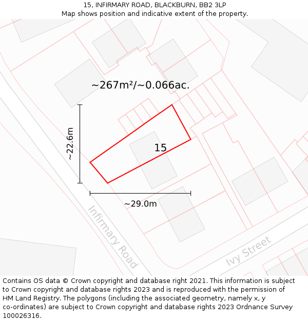 15, INFIRMARY ROAD, BLACKBURN, BB2 3LP: Plot and title map