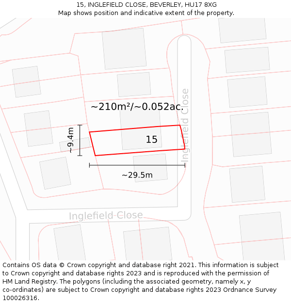 15, INGLEFIELD CLOSE, BEVERLEY, HU17 8XG: Plot and title map