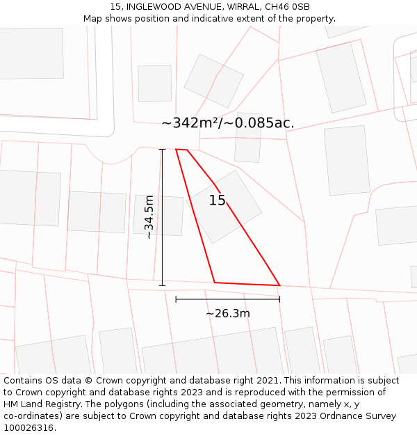 15, INGLEWOOD AVENUE, WIRRAL, CH46 0SB: Plot and title map