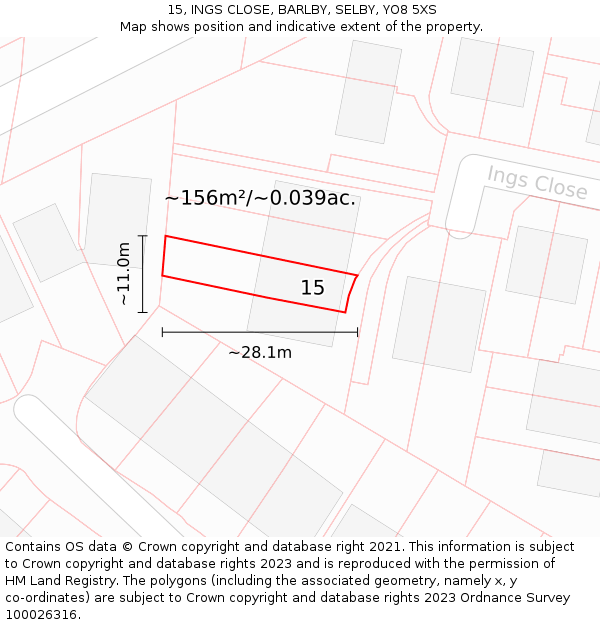 15, INGS CLOSE, BARLBY, SELBY, YO8 5XS: Plot and title map