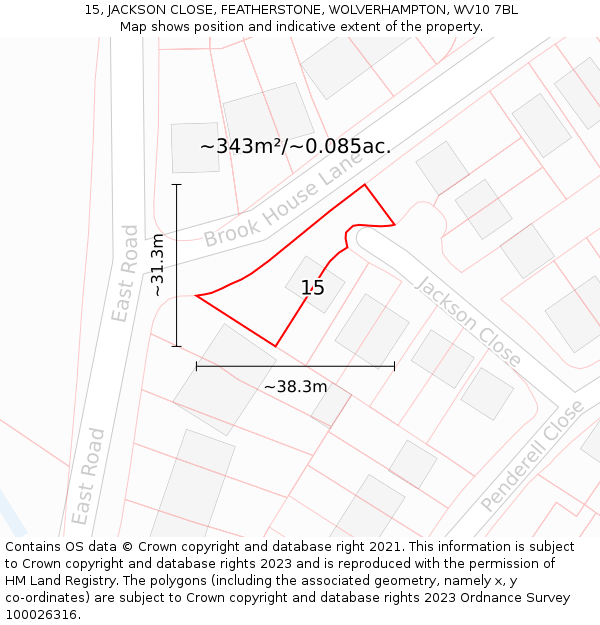 15, JACKSON CLOSE, FEATHERSTONE, WOLVERHAMPTON, WV10 7BL: Plot and title map