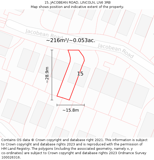 15, JACOBEAN ROAD, LINCOLN, LN6 3RB: Plot and title map