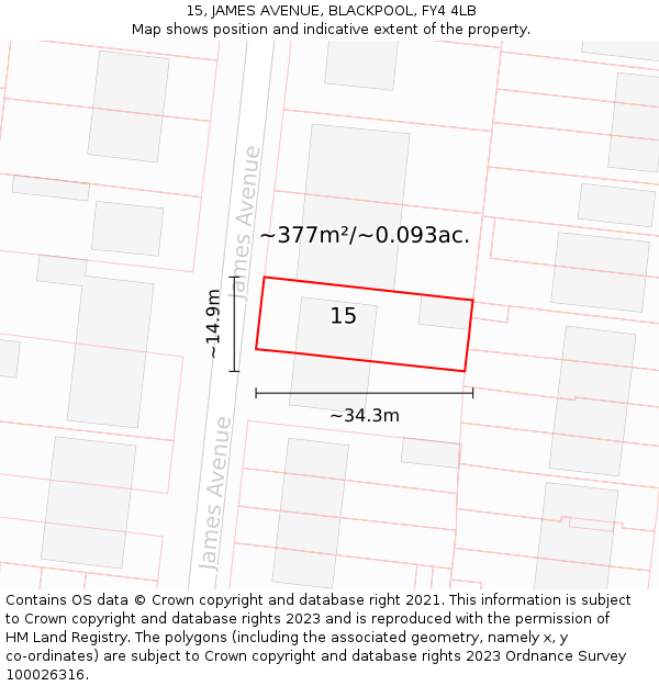 15, JAMES AVENUE, BLACKPOOL, FY4 4LB: Plot and title map