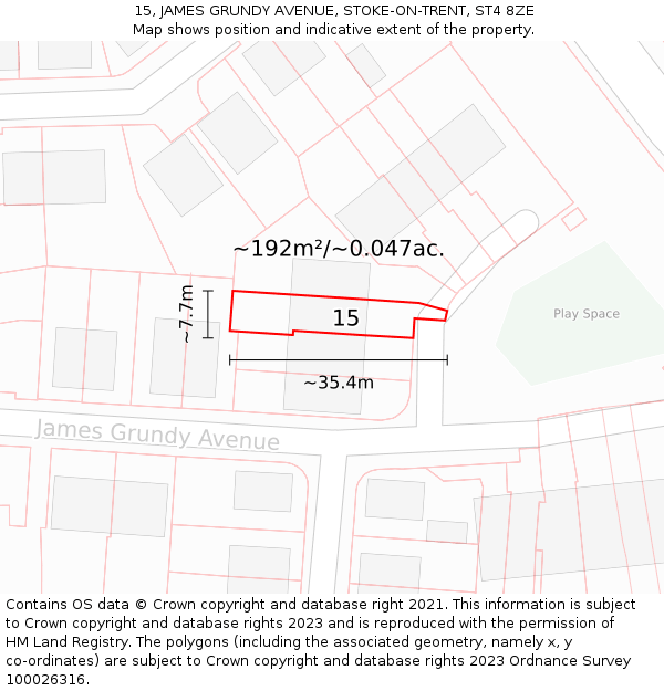 15, JAMES GRUNDY AVENUE, STOKE-ON-TRENT, ST4 8ZE: Plot and title map