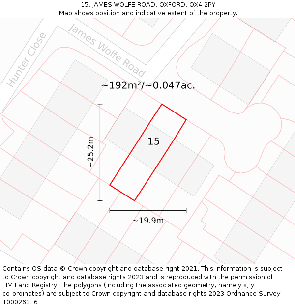 15, JAMES WOLFE ROAD, OXFORD, OX4 2PY: Plot and title map