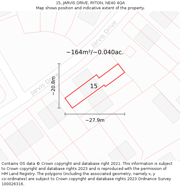 15, JARVIS DRIVE, RYTON, NE40 4QA: Plot and title map