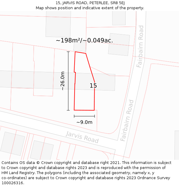 15, JARVIS ROAD, PETERLEE, SR8 5EJ: Plot and title map