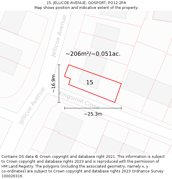 15, JELLICOE AVENUE, GOSPORT, PO12 2PA: Plot and title map