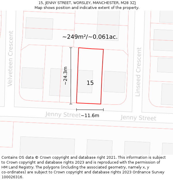 15, JENNY STREET, WORSLEY, MANCHESTER, M28 3ZJ: Plot and title map