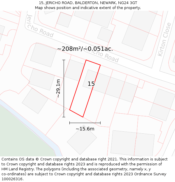 15, JERICHO ROAD, BALDERTON, NEWARK, NG24 3GT: Plot and title map