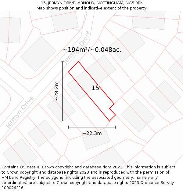 15, JERMYN DRIVE, ARNOLD, NOTTINGHAM, NG5 9PN: Plot and title map