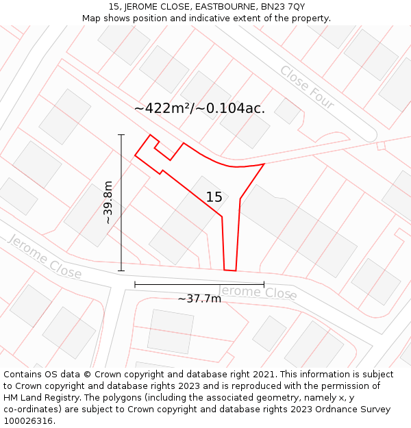 15, JEROME CLOSE, EASTBOURNE, BN23 7QY: Plot and title map