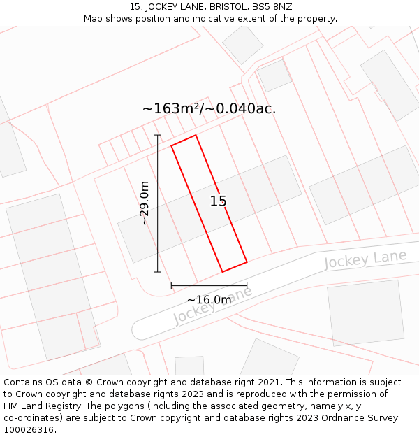 15, JOCKEY LANE, BRISTOL, BS5 8NZ: Plot and title map