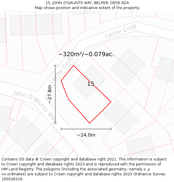 15, JOHN O'GAUNTS WAY, BELPER, DE56 0DA: Plot and title map