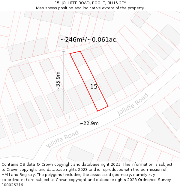 15, JOLLIFFE ROAD, POOLE, BH15 2EY: Plot and title map