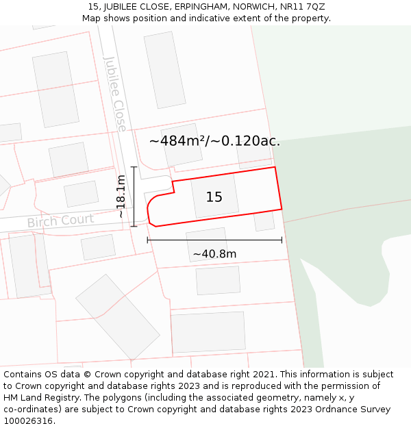 15, JUBILEE CLOSE, ERPINGHAM, NORWICH, NR11 7QZ: Plot and title map