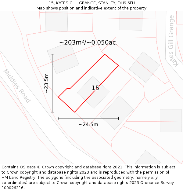 15, KATES GILL GRANGE, STANLEY, DH9 6FH: Plot and title map