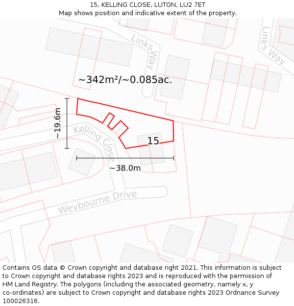 15, KELLING CLOSE, LUTON, LU2 7ET: Plot and title map