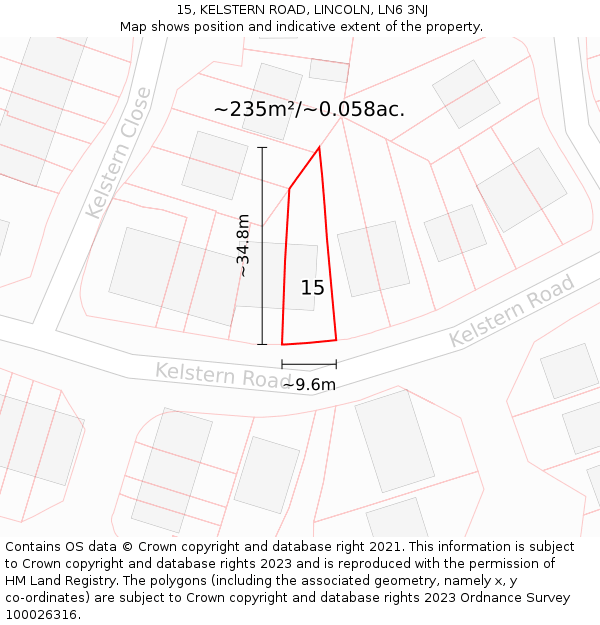 15, KELSTERN ROAD, LINCOLN, LN6 3NJ: Plot and title map